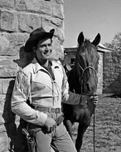 Clint Walker in fringed western jacket holding horse as Cheyenne 8x10 inch photo
