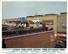 The Italian Job red blue & white Mini Cooper's in mid air between buildings 8x10