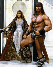 Conan the Destroyer Olivia D'Abo sits on throne Arnold Schwarzenegger 8x10 photo