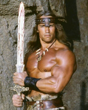 Arnold Schwarzenegger holding sword to chest Conan the Destroyer 8x10 inch photo