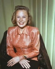 June Allyson smiling looking glamorous c.1950's in red sequined shirt 8x10 photo