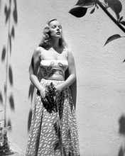 Veronica Lake beautiful glamour pose holding flowers next to wall 8x10 photo