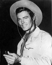Robert Fuller smiling portrait in Laramie shirt & hat on set 8x10 inch photo