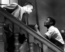 The Blackboard Jungle Glenn Ford faces Sidney Poitier on stairs 8x10 inch photo