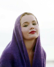 Tuesday Weld covers her head with purple scarf beautiful portrait 8x10 photo