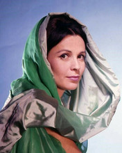 Claire Bloom 1960's studio portrait in green dress with hood 8x10 inch photo
