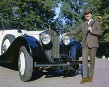 Patrick Macnee as John Steed poses next to Avengers Rolls Royce 8x10 inch photo