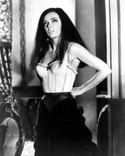 Barbara Steele about to take off white corset wearing velvet skirt 8x10 photo