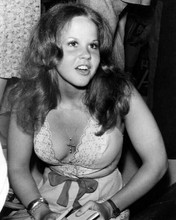 Linda Blair busty in low cut dress c.1976 at press conference 8x10 inch photo