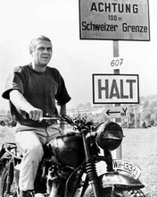 Steve McQueen sits astride Triumph bike by Swiss border Great Escape 8x10 photo