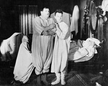 Laurel and Hardy classic pose in their nightshirts looking frightened 8x10 photo