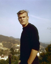 Tab Hunter cool pose in black sweater hands in pockets 1960's 8x10 inch photo