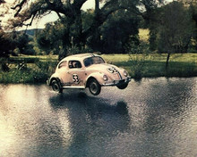 The Love Bug Herbie VW Beetle No 53 in flight zooms across river 8x10 inch photo