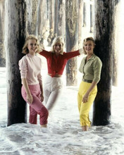 Mai Britt poses with two unidentified girls 1960's Malibu beach 8x10 inch photo