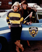 Cagney and Lacey Sharon Gless Tyne Daly stand by NY police car 8x10 inch photo