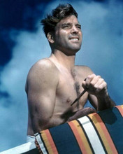 Burt Lancaster 1950's beefcake bare chested pose in swim shorts 8x10 inch photo