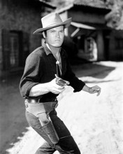 Ty Hardin in black shirt pointing gun Bronco TV series 8x10 inch photo