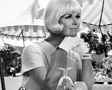 Doris Day sitting at outdoor restaurant 1967 Caprice 8x10 inch photo