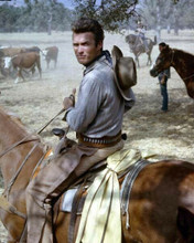 Clint Eastwood on his horse as Rowdy Yates in cattle drive Rawhide 8x10 photo