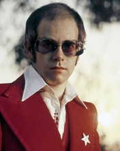Elton John classic 1970's portrait in red suit & glasses 8x10 inch photo