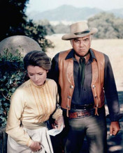 Bonanza Lorne Greene looks tough in scene unidentified actress 8x10 inch photo