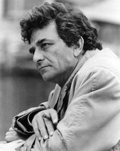 Peter Falk in raincoat holding cigar in thoughtful mood as Columbo 8x10 photo