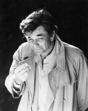 Peter Falk as Columbo wears unbuttoned shirt with his raincoat 8x10 inch photo