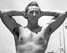 Robert Mitchum beefcake bare chested pose arms raised above his head 8x10 photo
