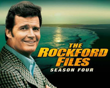 James Garner smiling in sports jacket as Jim Rockford with show title 8x10 photo