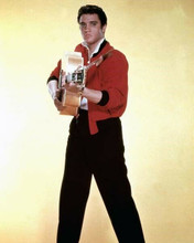 Elvis Presley poses in red jacket with his guitar 8x10 inch photo