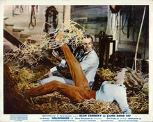 Goldfinger vintage artwork 8x10 photo Sean Connery Honor Blackman stable fight