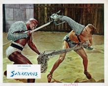 Spartacus Woody Strode & Kirk Douglas battle in gladiator arena 8x10 inch photo