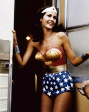 Lynda Carter in her Wonder Woman outfit enters her trailer on set 8x10 photo