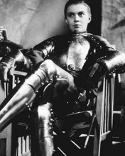 Jean Seberg in suit of armor seated on set 1957 Saint Joan 8x10 inch photo