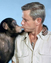 Daktari TV series Marshall Thompson kisses Judy the Chimp 8x10 inch photo