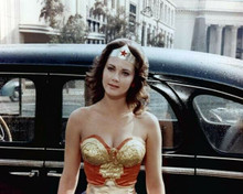 Lynda Carter as Wonder Woman standing in front of 1940's car 8x10 inch photo