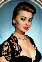 Sophia Loren looking voluptious huge cleavage in black dress & red lipstick 8x12