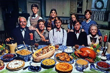 The Waltons John Olivia & family with food at Thanksgiving at table 8x12 photo