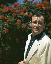 John Wayne looking suave in blue shirt & cream jacket 1940's candid 8x10 photo