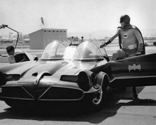 Batman TV series Adam West & Burt Ward exit the Batmobile at airport 8x10 photo
