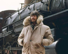 Charles Bronson wears parka on set by train Breakheart Pass 8x10 inch photo