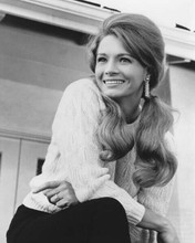 Angie Dickinson smiling in sweater on set 1969 Young Billy Young 8x10 inch photo