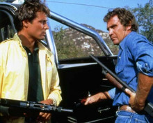 The Fall Guy TV series Lee Majors Douglas Barr hold rifles by Colt's truck 11x14