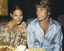 Ryan O'Neal and wife Leigh Taylor Young 1970 sit together 11x14 inch photo