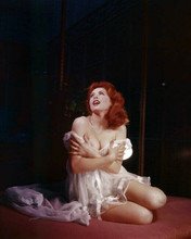 Tina Louise sexy glamour pose in low cut white neglige kneels on floor 11x14