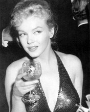 Marilyn Monroe rare candid in low cut sequined dress holding wine 11x17 Poster