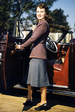 Deanna Durbin full length pose opening door of 1940's car 11x17 Mini Poster