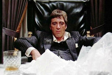 Al Pacino sits in chair staring at pile of cocaine on desk Scarface 12x18 Poster