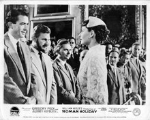 Roman Holiday Audrey Hepburn talks to Gregory Peck in line-up 8x10 inch photo