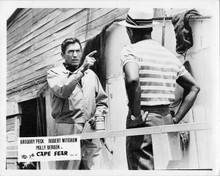 Cape Fear 1962 Gregory Peck warns off Robert Mitchum on boat dock 8x10 photo
